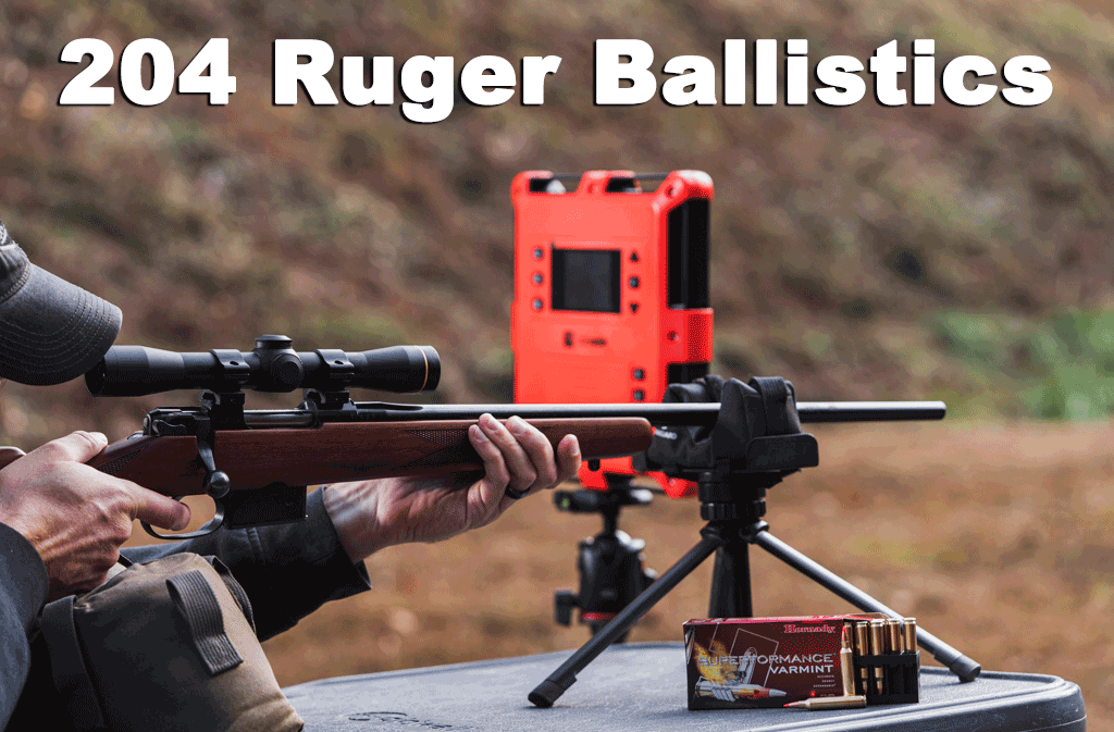 204 Ruger rifleman firing from a shooting bench with a chronograph