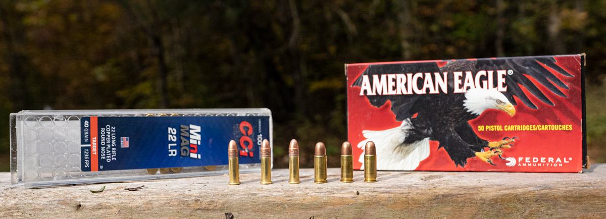 22lr vs 25 acp ammo side by side