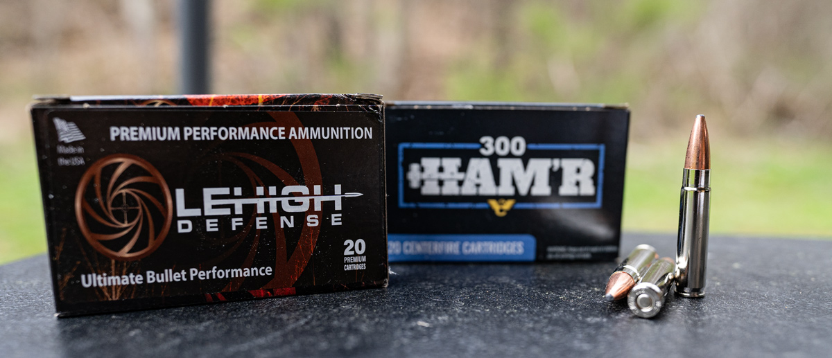 300 HAM'r ammo on a shooting bench