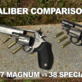 38 special vs. 357 magnum - revolvers on a cinder block with ammo