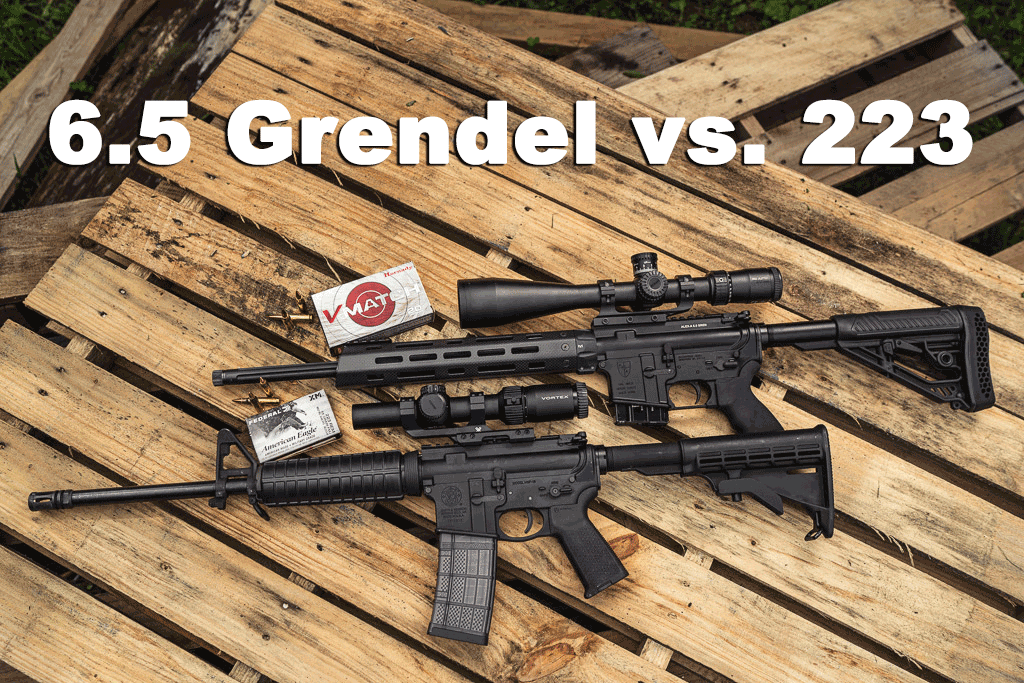 6.5 Grendel vs 223 rifles side by side with ammo boxes
