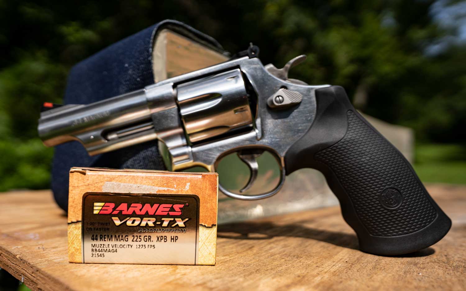 A 44 magnum revolver by Smith & Wesson with Barnes ammunition