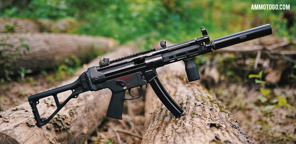 A silencer on H&K MP5 SBR