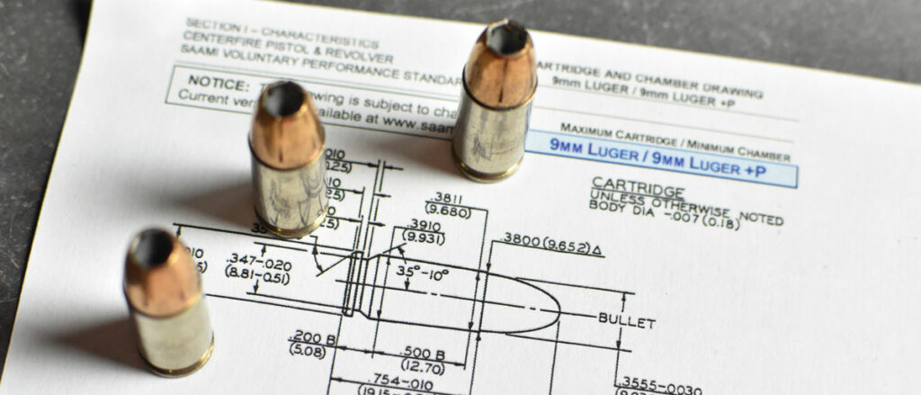 munitions de calibre 9 mm avec spécifications SAAMI