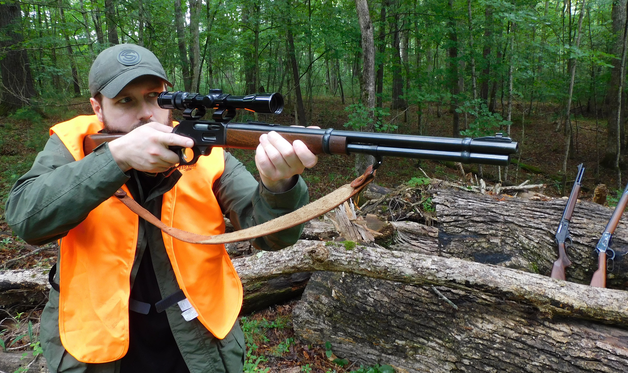 The author in blaze orange with a marlin 336 classic lever action
