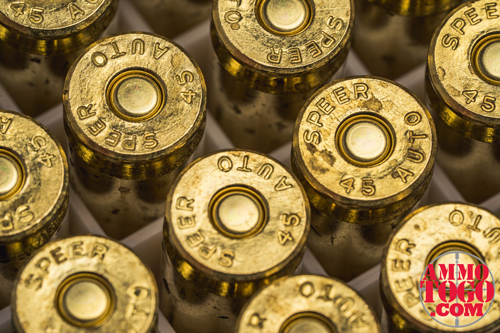 photo of 45 acp ammo up close in macro view