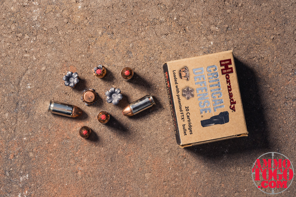 A box of Hornady Critical Defense 185-grain HP ammunition outside