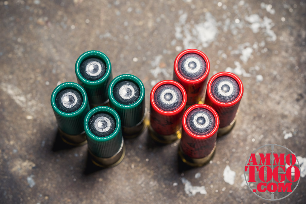 photo of rifled shotgun shells for use as 12 gauge shotgun ammo on a concrete floor