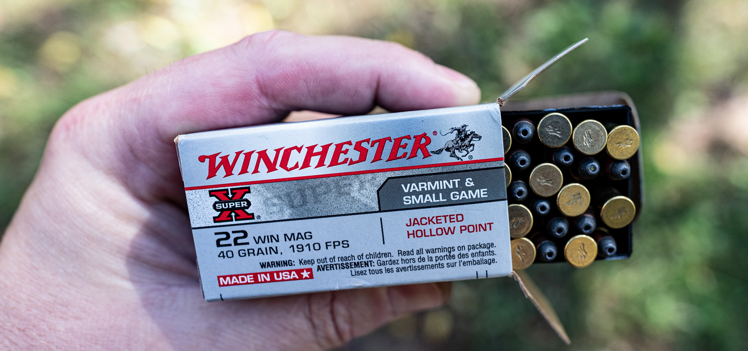 A box of Winchester 22 WMR ammunition