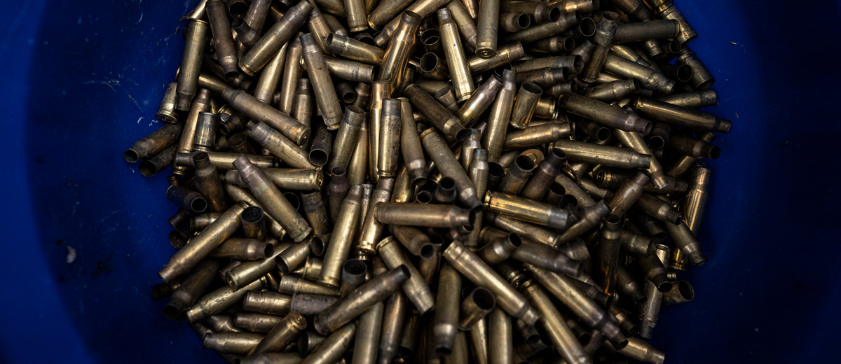 Collected brass casings used for remanufacturing ammunition