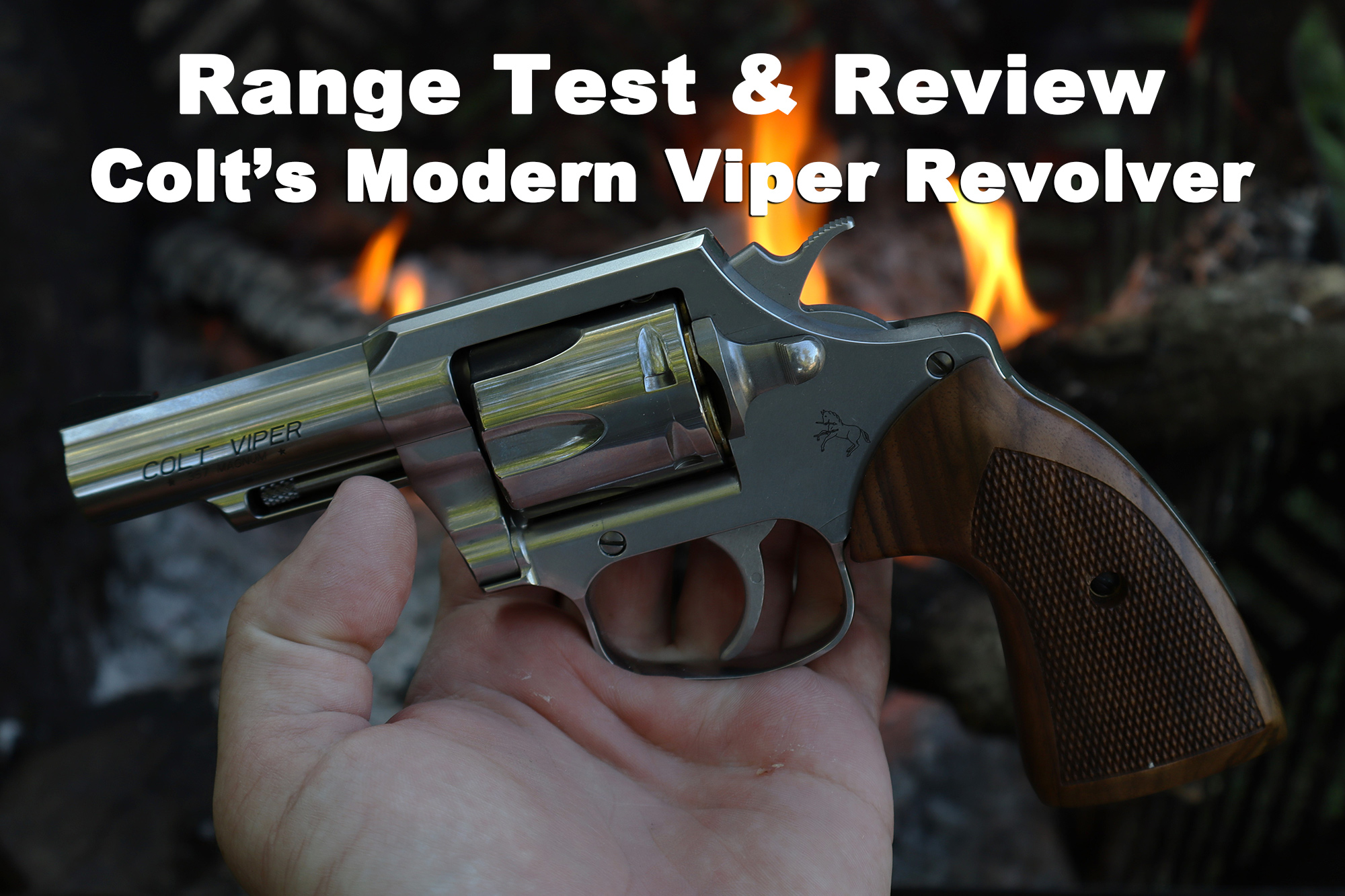 Colt Viper revolver in front of a fire