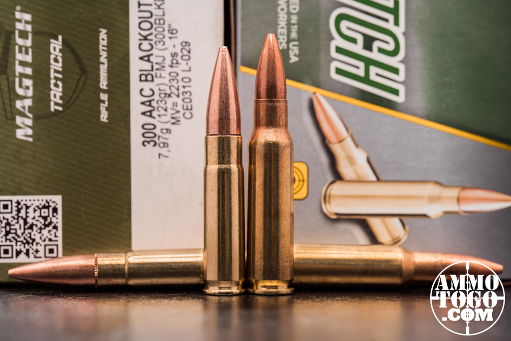 300 Blackout vs 6.8 SPC ammo 300 Blackout ammo side by side with 6.8 SPC ammunition