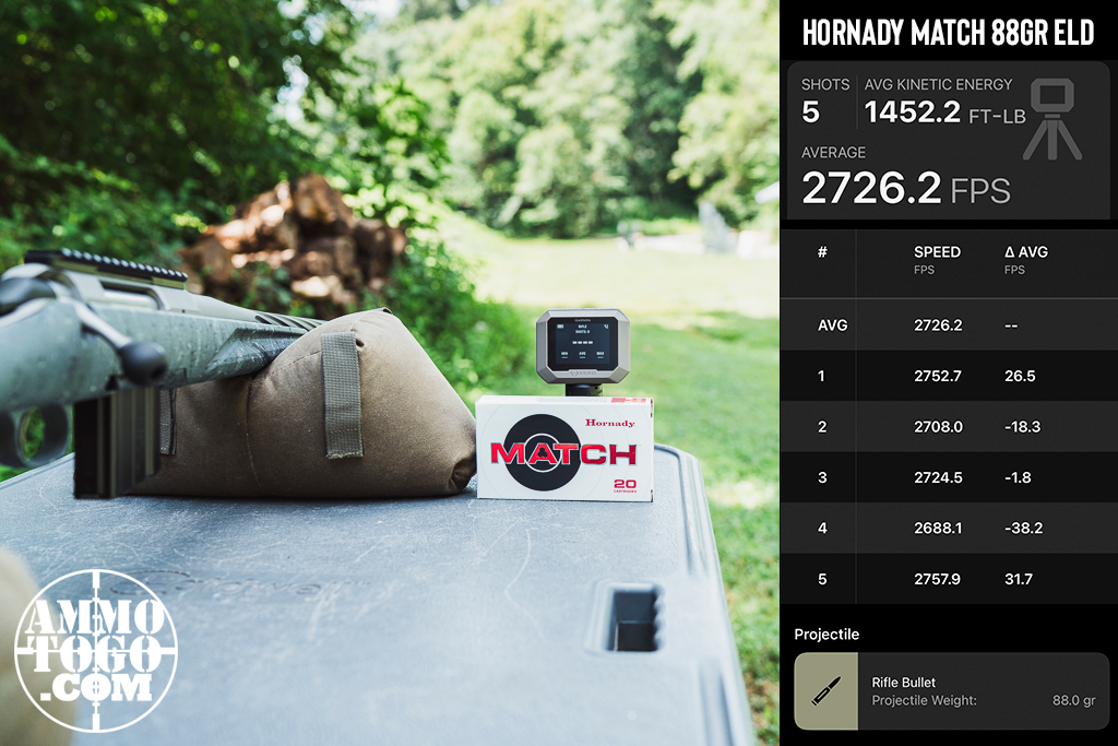 Hornady Match 88 grain ELD 22 ARC velocity testing