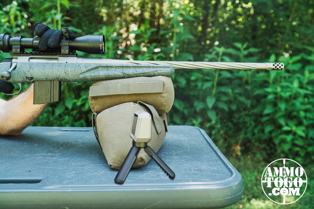 Shooting 22 ARC at the range The author shooting a 22 ARC rifle at the shooting range to test bullet velocity