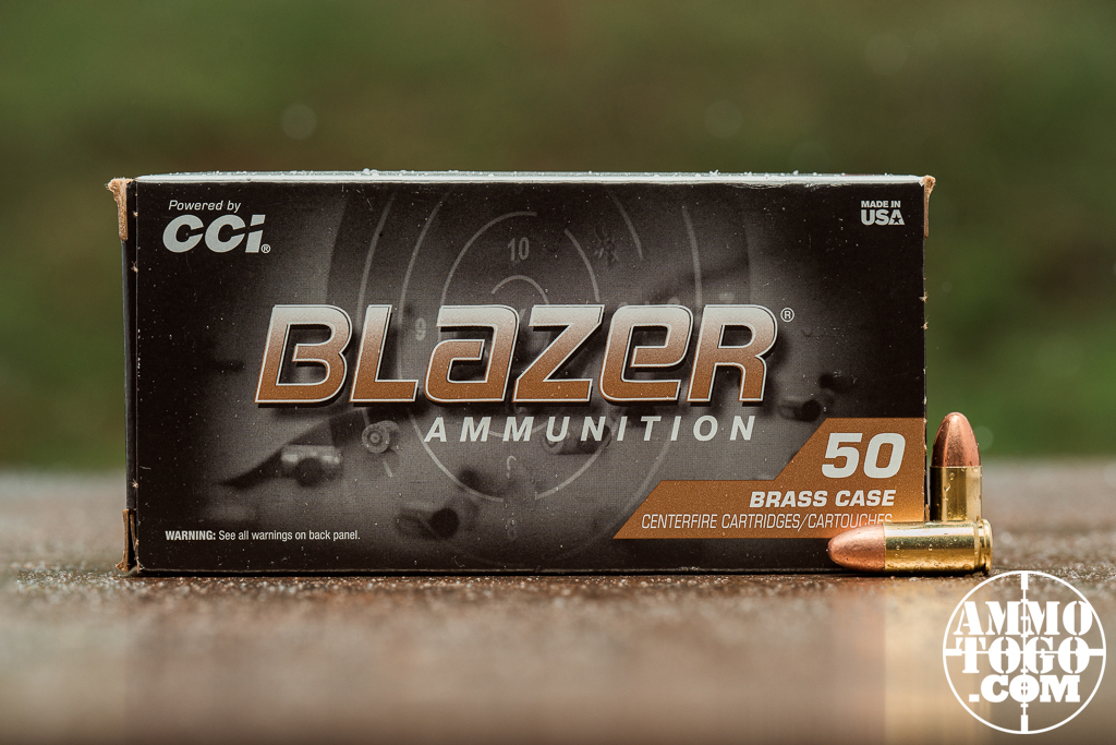 Reduced Recoil Blazer Brass 9mm ammo Reduced Recoil Blazer Brass 9mm ammo displayed at a shooting range