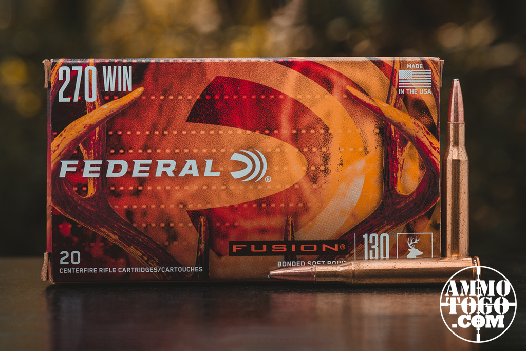 270 Federal Fusion ammo Federal Fusion 270 ammo on display on a shooting bench