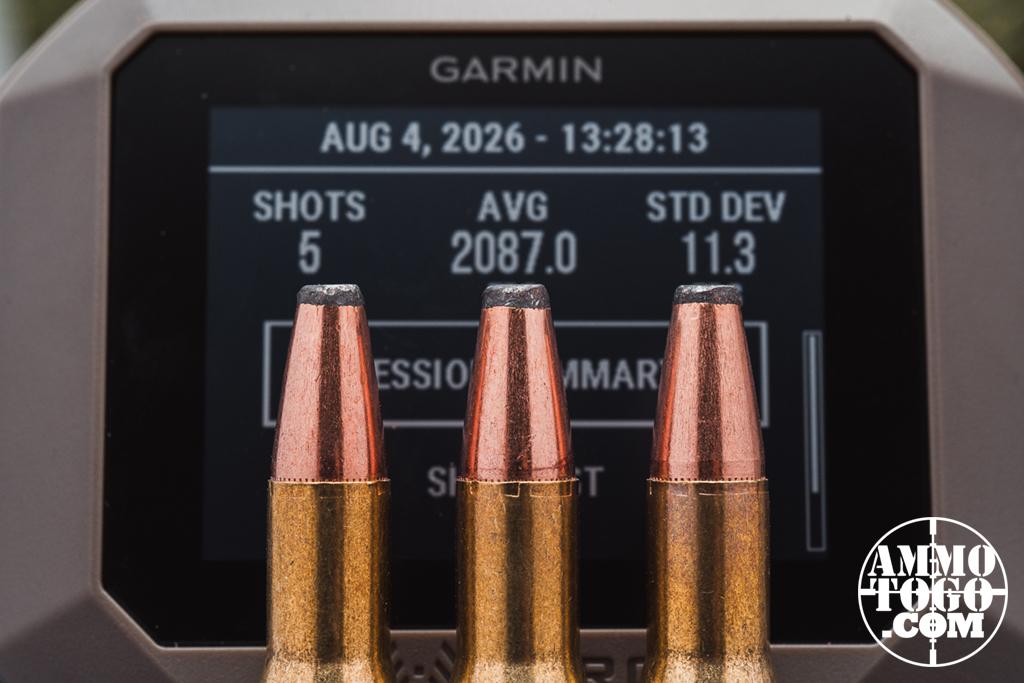 30-30 ammo with chronograph 30-30 ammo in front of a chronograph screen