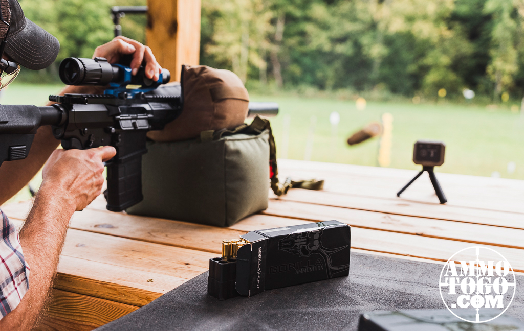 Firing a 8.6 blackout rifle at the shooting range