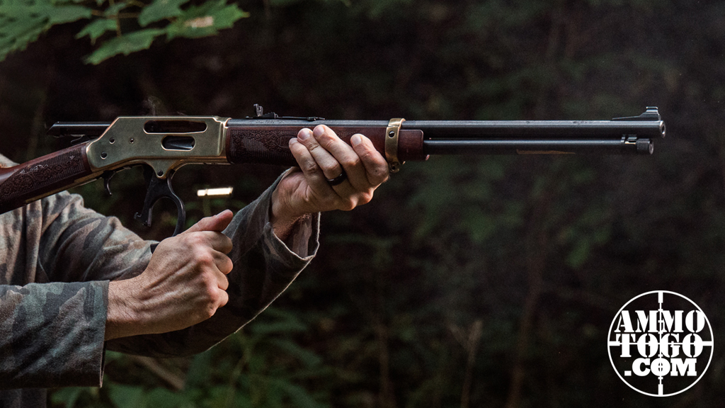 lever action 30-30 rifle Working the lever action on a 30-30 rifle at a shooting range
