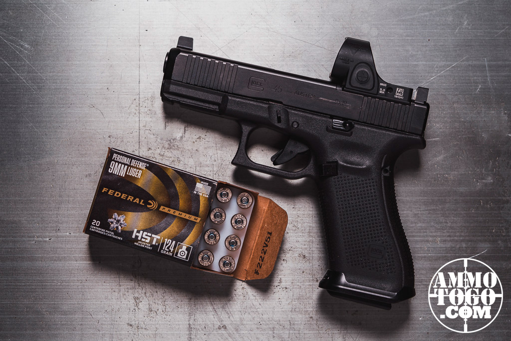 A 9mm pistol with popular 9mm self-defense ammo