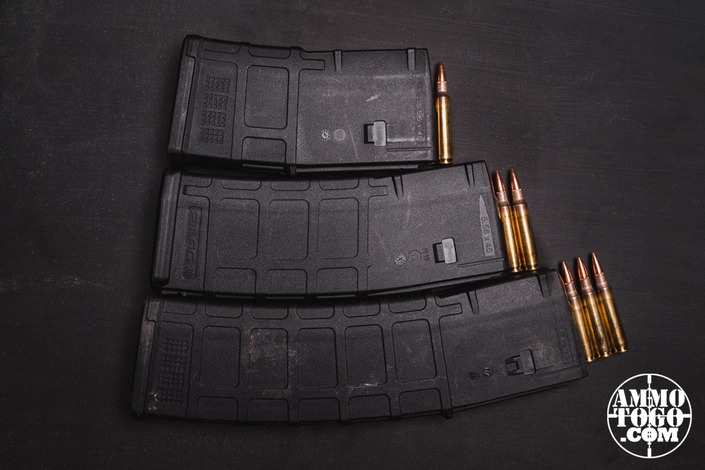 AR-15 magazines lined up Magazines lined up on a table with ammunition