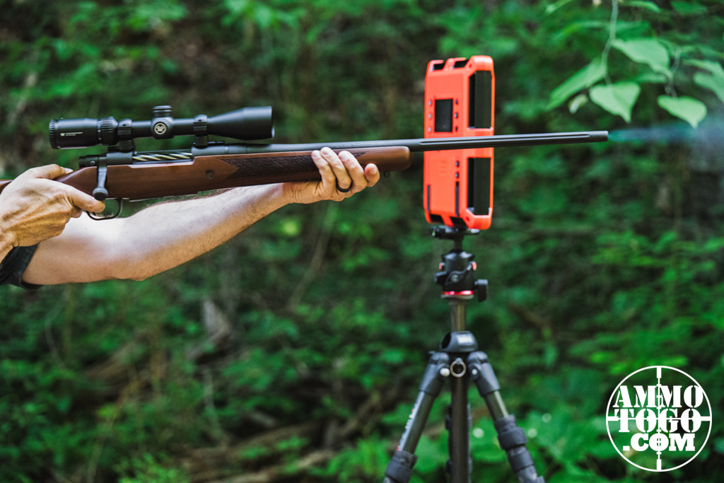 Firing 30-06 rifle Firing a 30-06 rifle at a shooting range and measuring ballistics with a chronograph