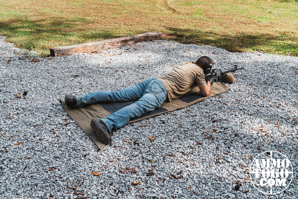 Shooting prone position A rifleman demonstrating shooting from the prone position