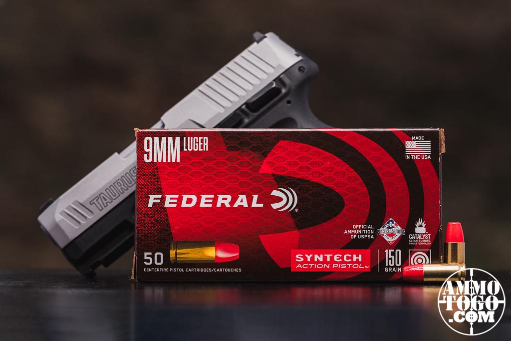 Federal Syntech 9mm ammo with Taurus G3C pistol on display