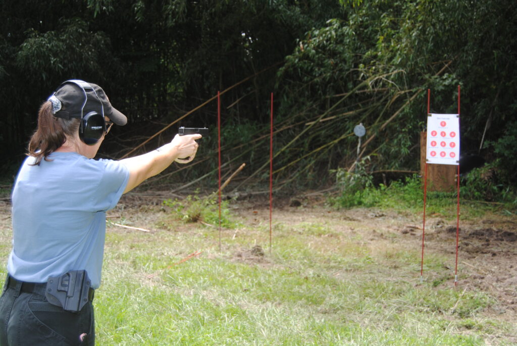The author shooting dot torture drills at the range