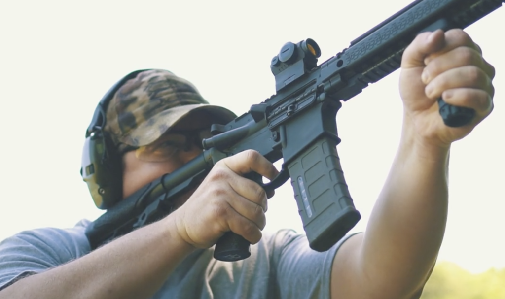Shooter wearing ear protection at the gun range