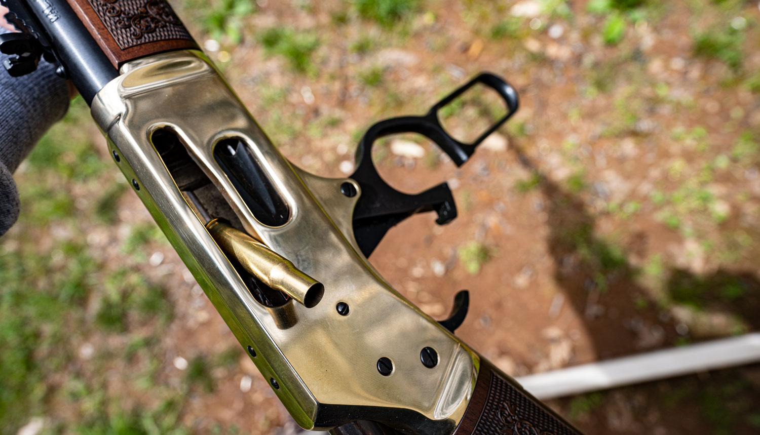 Hornady casing being ejected from a lever action rifle