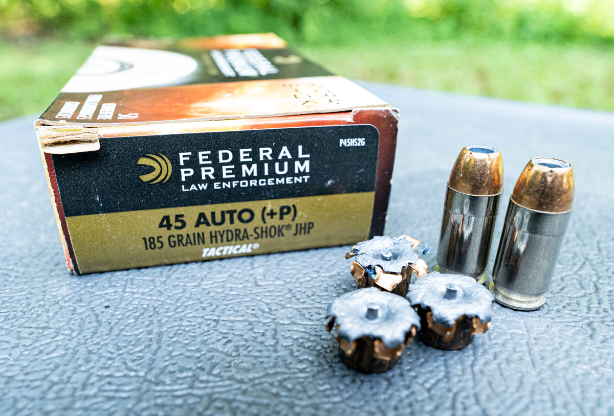 Federal 45 acp HydraShok ammo displayed