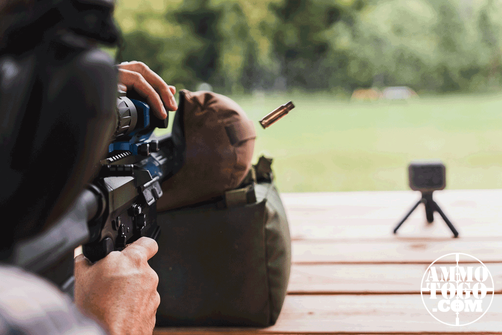 The author firing 8.6 blackout ammo at the shooting range