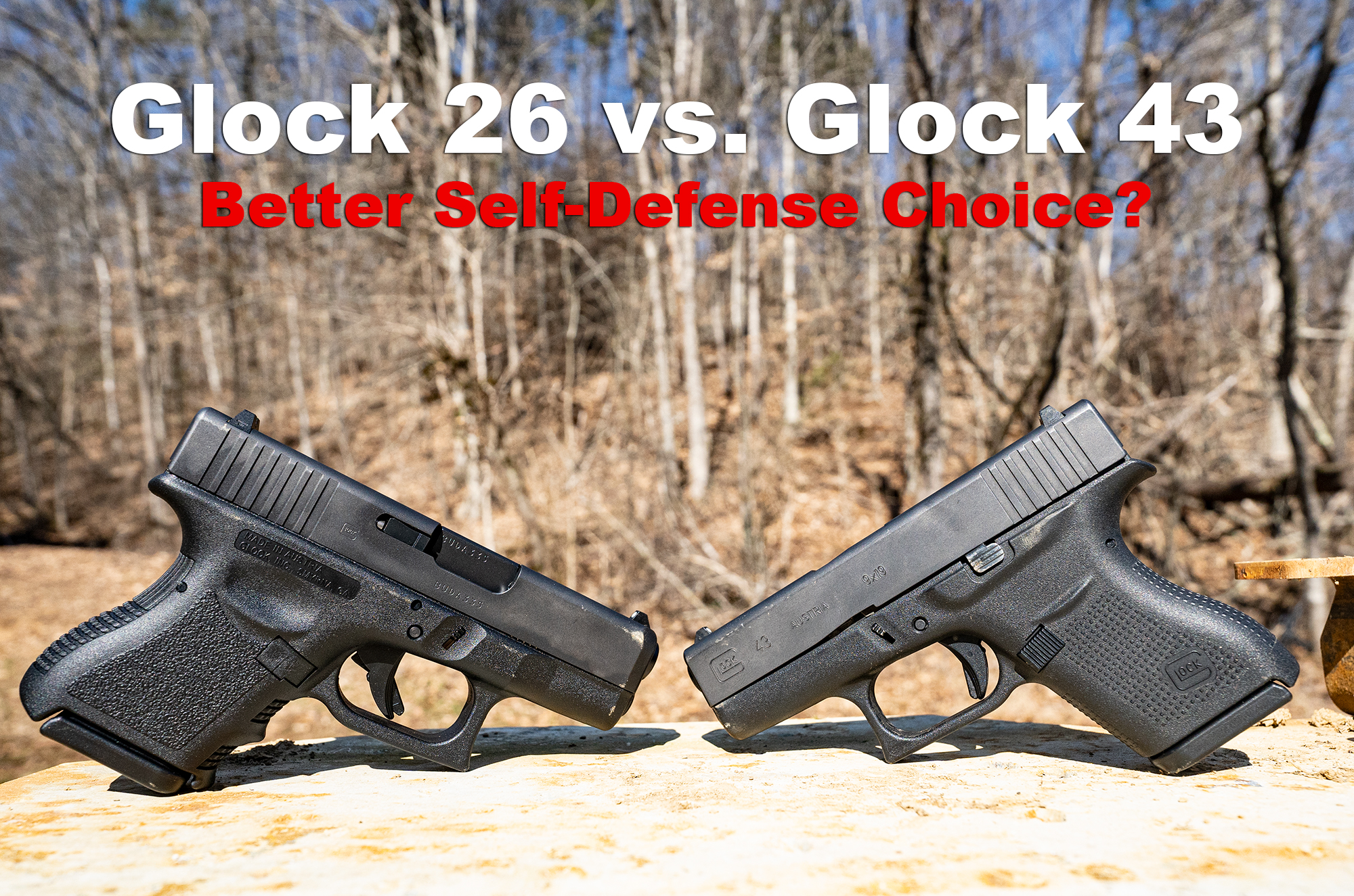 Glock 26 vs Glock 43 pistols at a shooting range