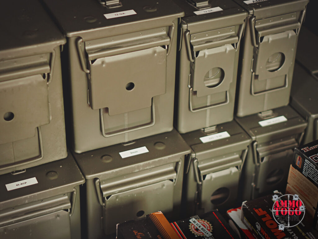 Ammo Cans stacked in a closet