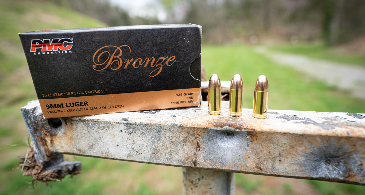 PMC Bronze 9mm ammo at a shooting range