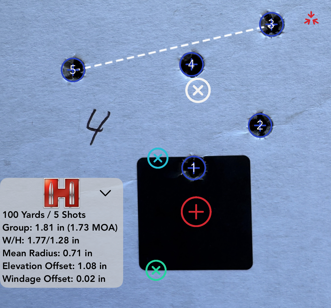 77 grain 100yd Group: 1.73 moa