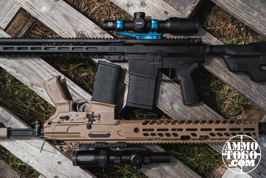 8.6 blackout rifle and 300 blackout rifle displayed next to each other.