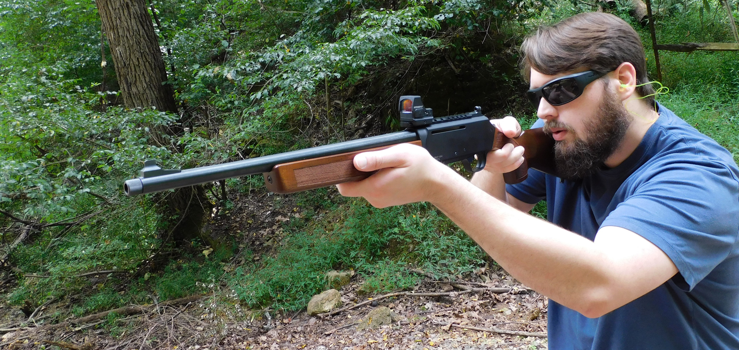 Shooting-the-henry-homesteader The author firing the Henry Homesteader carbine at a showing range