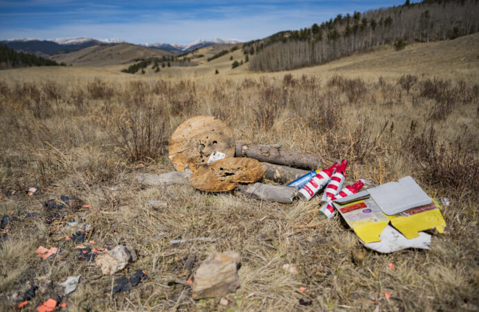 Target shooting trash left behind by previous shooters.