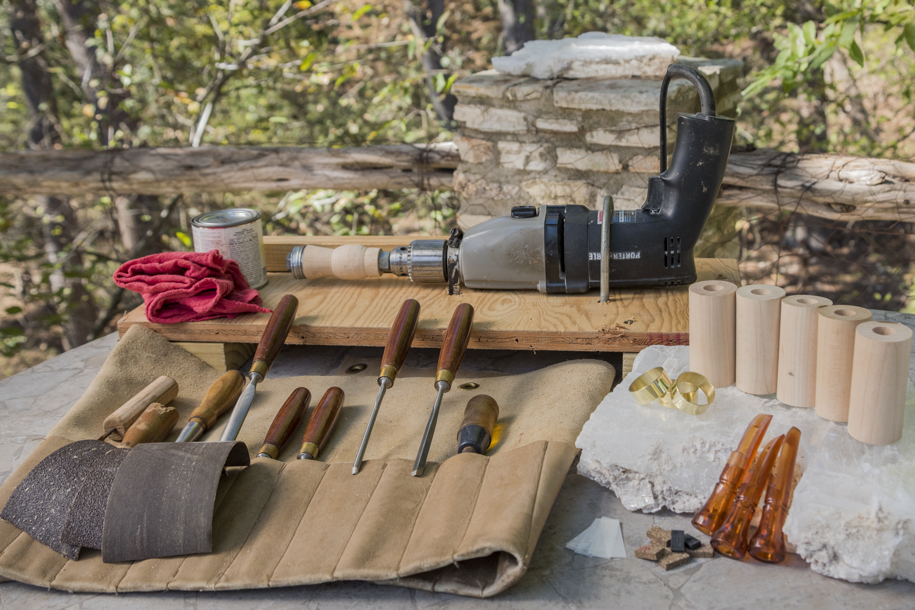 Different pieces required for a homemade duck call