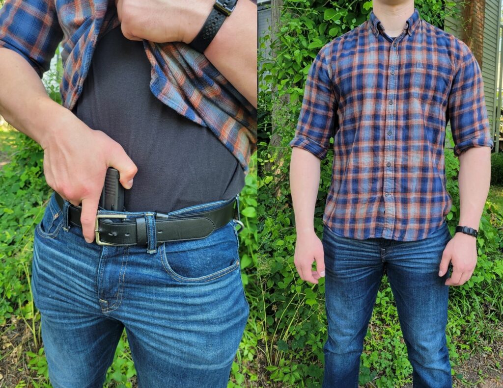 Man displaying T.REX Arms Sidecar Holster IWB set-up