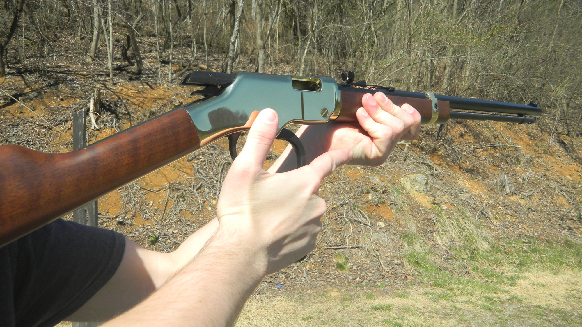 Working-the-lever-action-on-Golden-Boy Working the lever action on a Henry Golden Boy