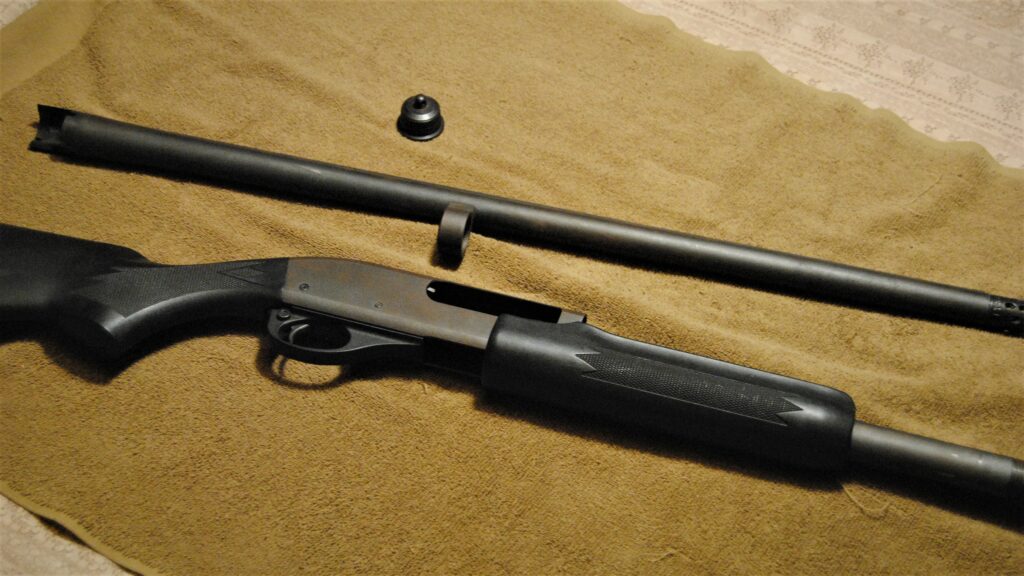 The first step in learning how to clean a remington 870 is removing the barrel and cap