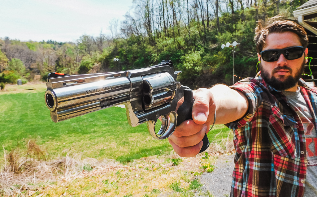Shooter holding Colt Anaconda one-handed. Rick Grimes vibes