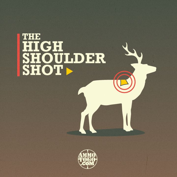 Graphic detailing where to shoot a deer on the high shoulder for a quick, humane kill