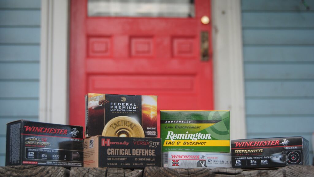 shotgun ammo for home defense on a front porch