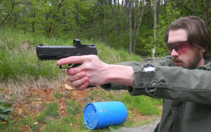 Shooting IWI Masada Shooting the IWI Masada handgun at a range