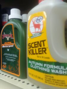 scent killer and scent control detergent on a store shelf