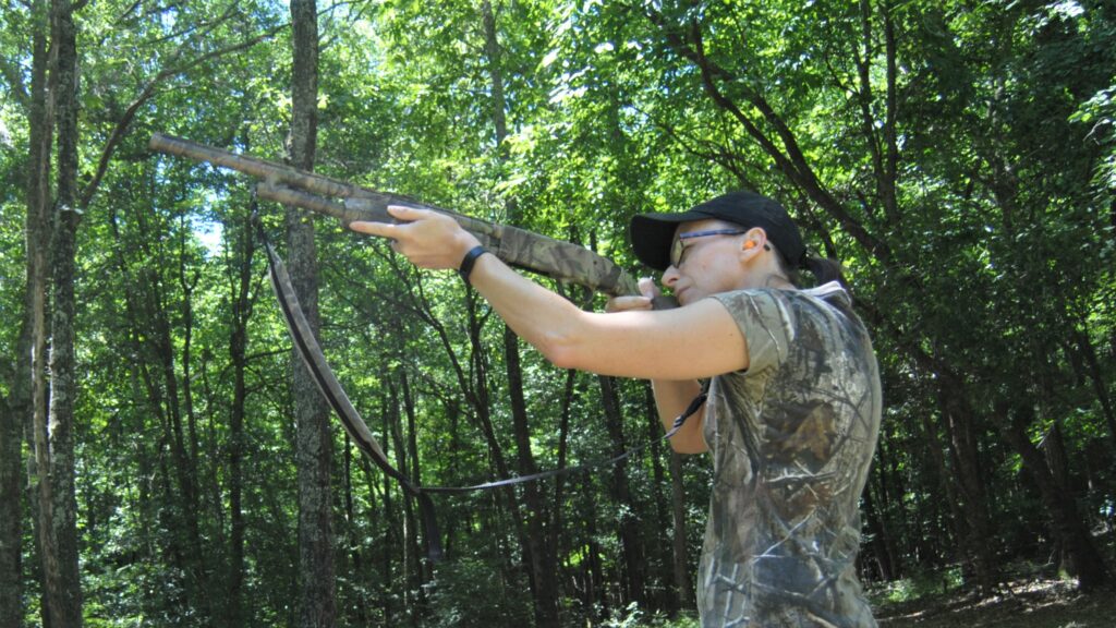The author showing the correct way to shoulder a shotgun at the range